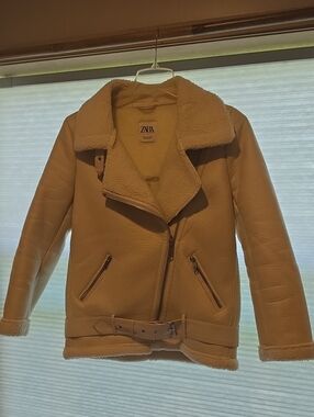 Zara Cream Faux-Shearling Moto Jacket